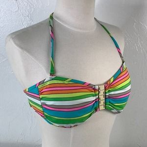 Trina Turk bright multi color Rainbow Bandeau bikini top size 8 EUC